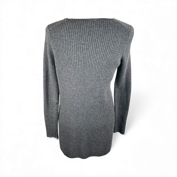 Ettiwa by Anthropologie Ribbed Gray Merino Wool blend Long knit sweater size XS - Picture 3 of 8
